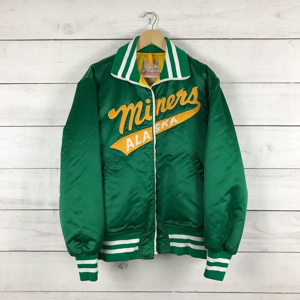 Vintage 1980s RARE Alaska Miners Satin Bomber Jacket - Picture 1 of 7
